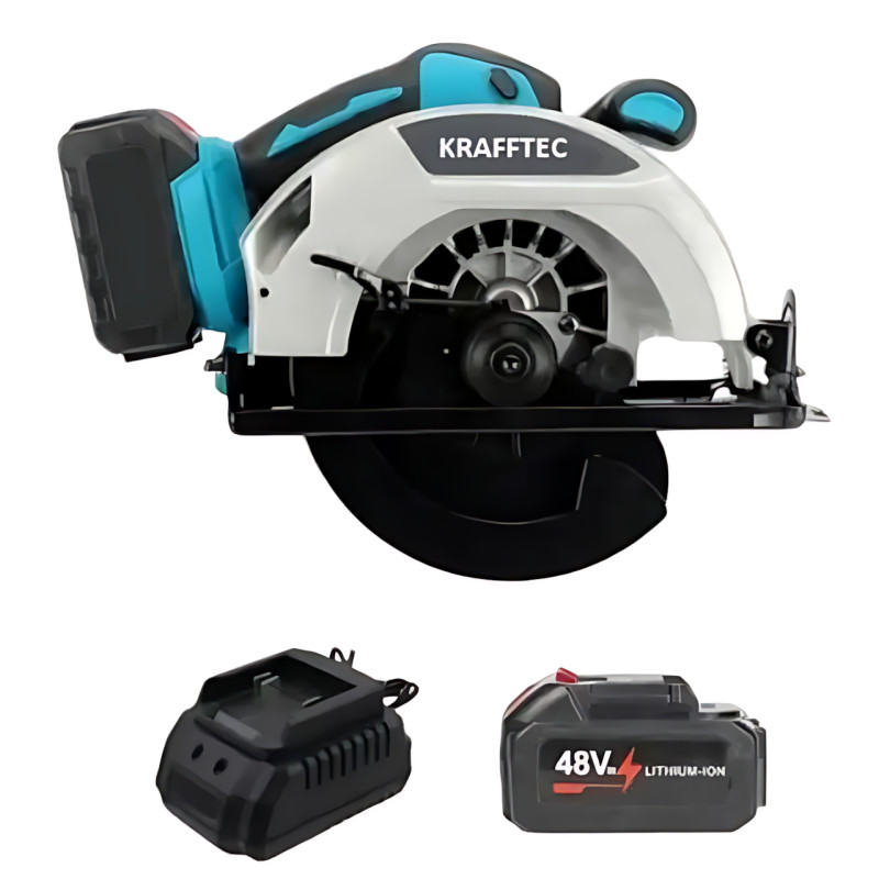 Аккумуляторная циркулярная пила KRAFFTEC 48V, 800 Вт, 10800 об/мин, диск 185 мм, глубина реза 45 мм, 2 акб фото - 9