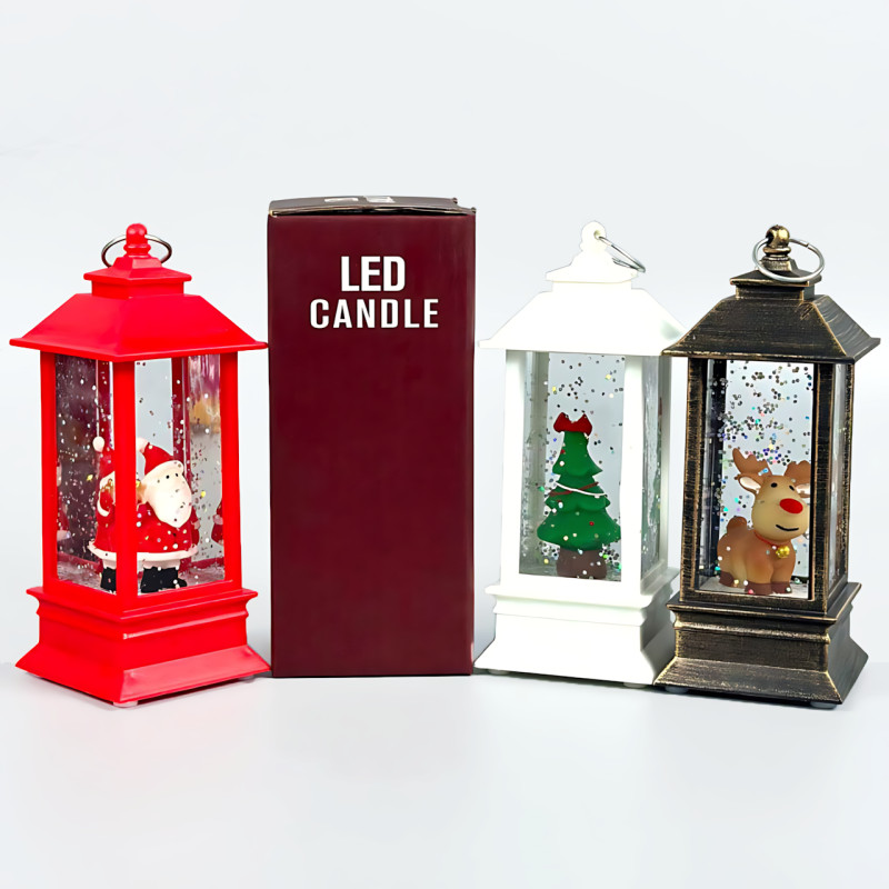 Рождественский ночник-фонарь с 3D фигурками внутри, жидкостью и LED-подсветкой, 12.5 см, на батарейках 3LR44, санта, елочка, олень Бронзовый фото - 10