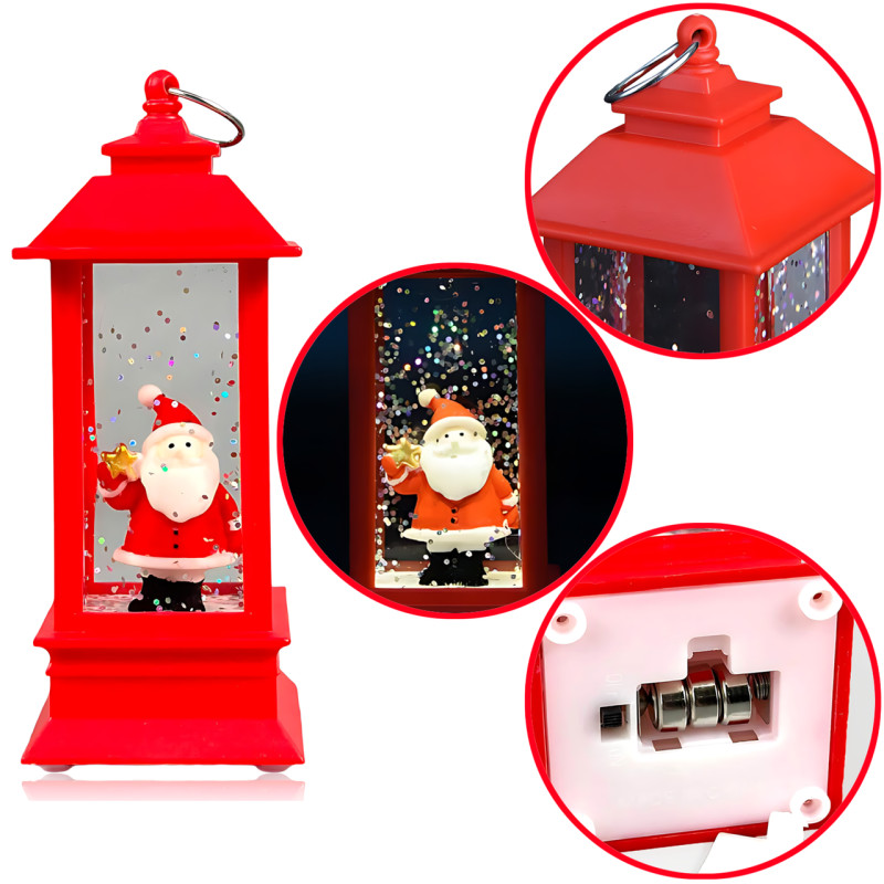 Рождественский ночник-фонарь с 3D фигурками внутри, жидкостью и LED-подсветкой, 12.5 см, на батарейках 3LR44, санта, елочка, олень Бронзовый фото - 4