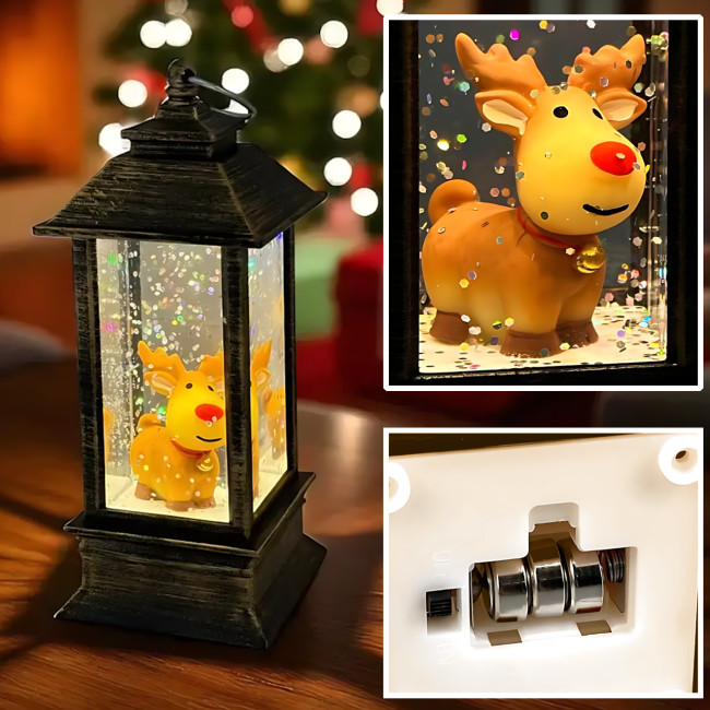 Рождественский ночник-фонарь с 3D фигурками внутри, жидкостью и LED-подсветкой, 12.5 см, на батарейках 3LR44, санта, елочка, олень Бронзовый