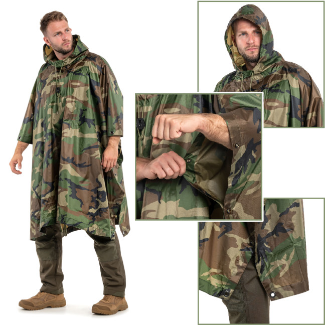 Дождевик Raincoat AND -1, накидка от дождя 3 в 1: плащ палатка пончо, 200 х 150 см, камуфляж