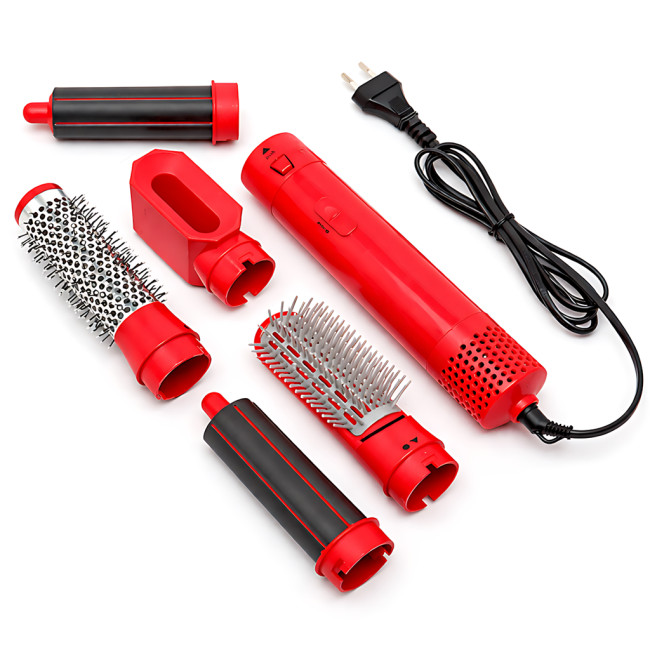 Фен-стайлер с ионизацией 5-в-1, 1000 Вт, Ceramic Ion Technology, 3 режима, 5 насадок, в красном кейсе