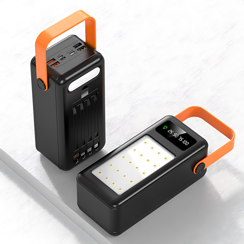 Повербанк AND YM-635CX на сонячній батареї 50000 mAh з USB і вбудованими кабелями Чорний фото - 2