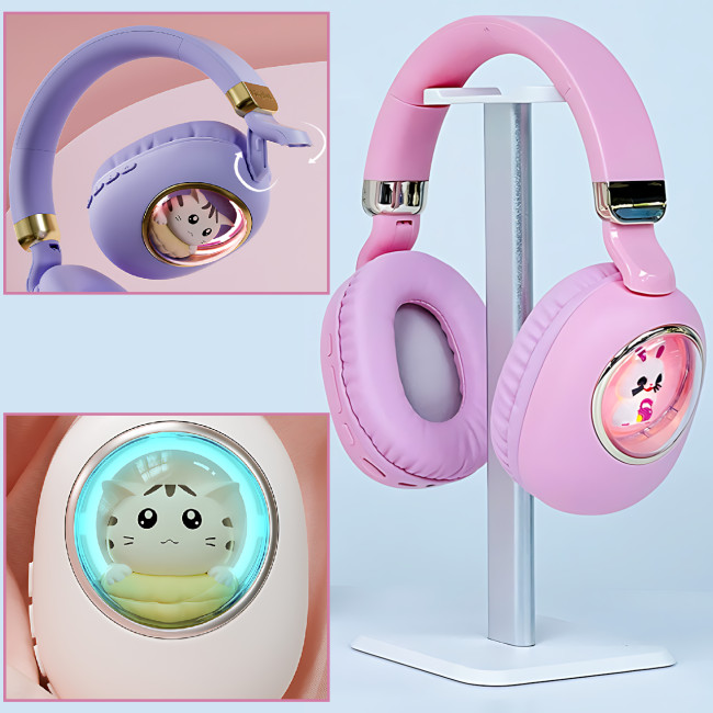 Детские беспроводные наушники ST862 A.B.C.D с Led-подсветкой, наушники TOY IN A CAPSULE Розовый