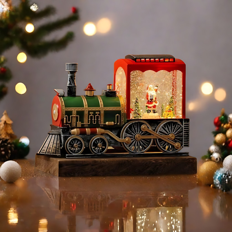 Музыкальный праздничный фонарь зимний поезд 806 с подсветкой и эффектом снегопада, фигурками внутри, USB + батарейки фото - 2 Музыкальный праздничный фонарь зимний поезд 806 с подсветкой и эффектом снегопада, фигурками внутри, USB + батарейки фото - 2