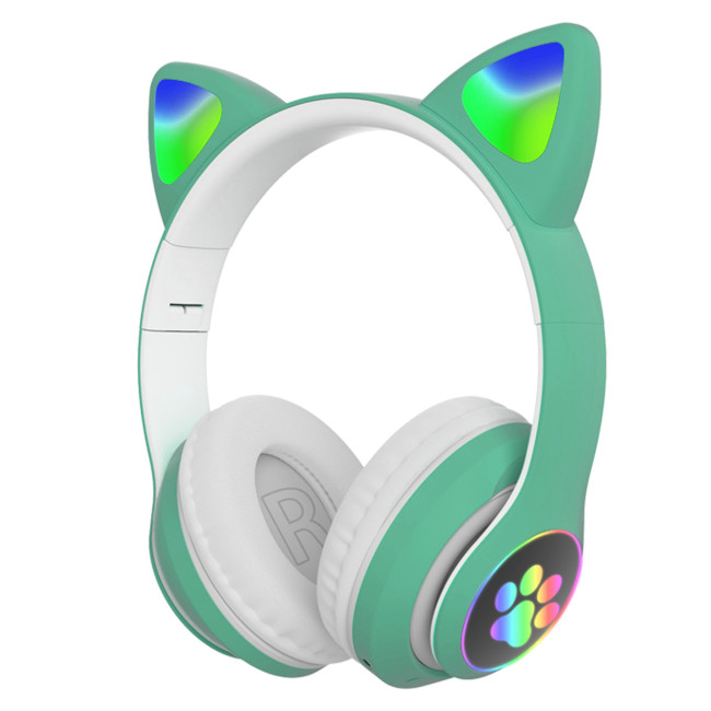 Беспроводные наушники с кошачьими ушками детские с подсветкой CAT STN-28 Bluetooth Зелёный