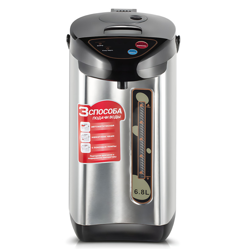 Термопот Domotec MS-6000 6 л, 800 Вт, нержавеющая сталь, автоотключение, шкала уровня воды, вращающееся основание 360° фото - 2