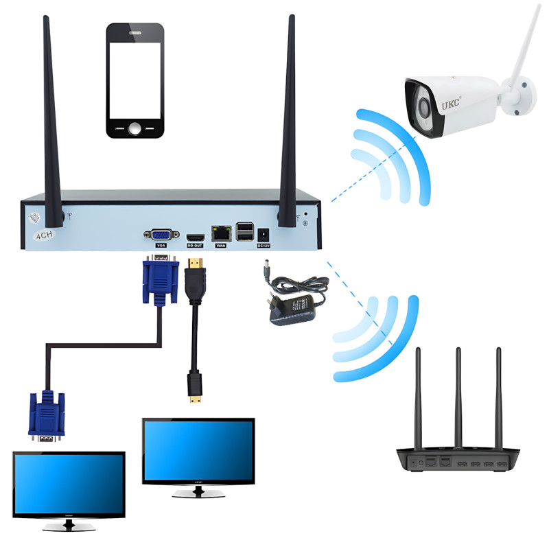 Комплект видеонаблюдения Wi-Fi PRO VISION UKC с 4-мя Full HD камерами, набор 8004 / 6673 с датчиком движения фото - 9