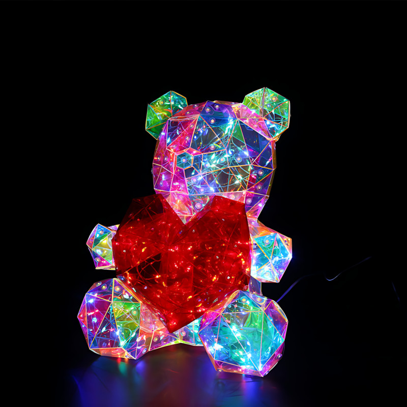 Ночник 3D «Мишка с сердцем» ART-0631, светильник Love Bear LED 17×14 см, голографический эффект, Multi-подсветка, USB фото - 12