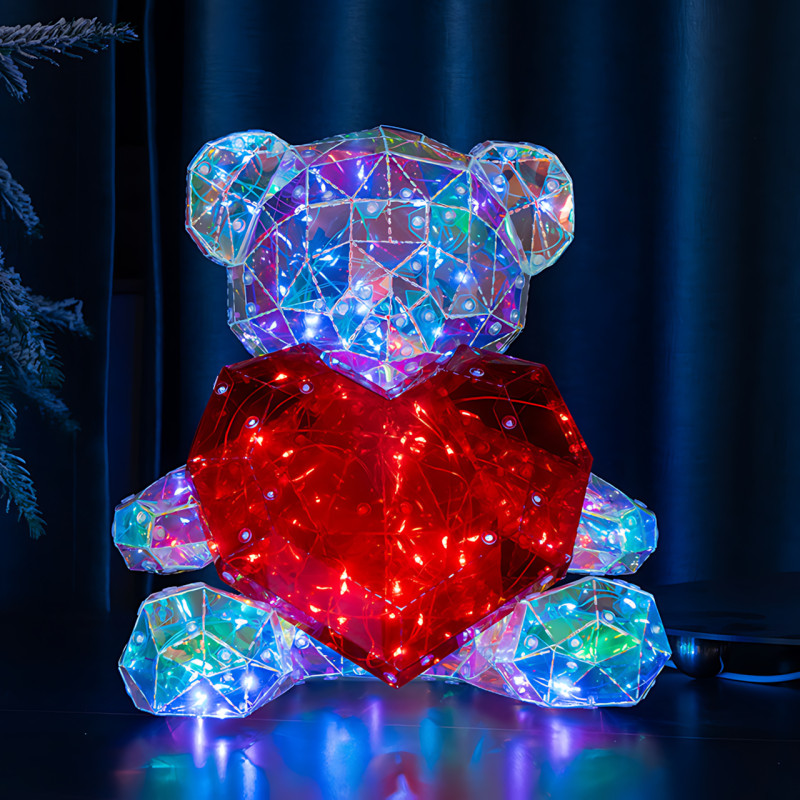 Ночник 3D «Мишка с сердцем» ART-0631, светильник Love Bear LED 17×14 см, голографический эффект, Multi-подсветка, USB фото - 3