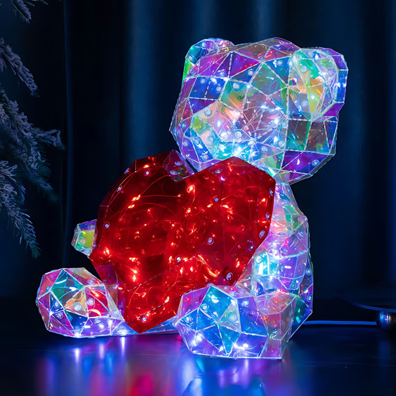 Ночник 3D «Мишка с сердцем» ART-0631, светильник Love Bear LED 17×14 см, голографический эффект, Multi-подсветка, USB фото - 4