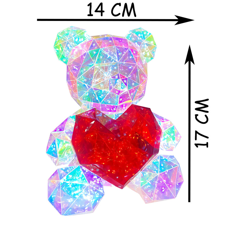 Ночник 3D «Мишка с сердцем» ART-0631, светильник Love Bear LED 17×14 см, голографический эффект, Multi-подсветка, USB фото - 44