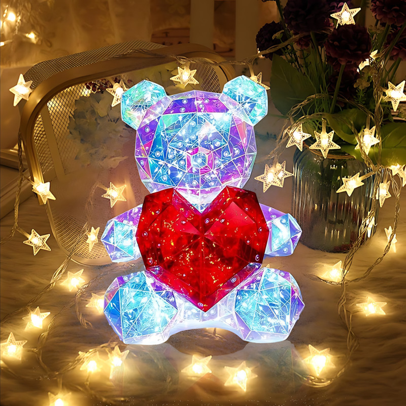 Ночник 3D «Мишка с сердцем» ART-0631, светильник Love Bear LED 17×14 см, голографический эффект, Multi-подсветка, USB фото - 2