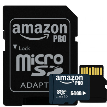 Карта памяти MIcroSD + Переходник 64GB SD AMAZON PRO, Class 10, Black