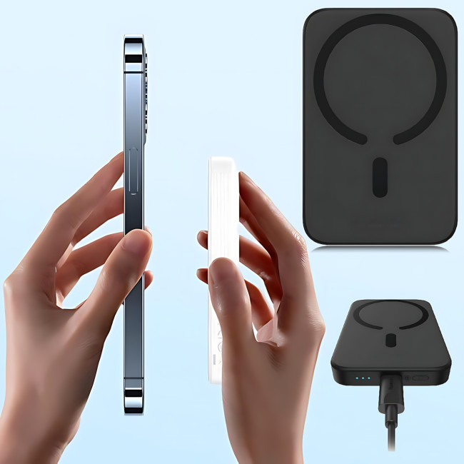 Портативний акумулятор із бездротовою зарядкою PPCX 020001, power bank з індикацією заряду, чорний