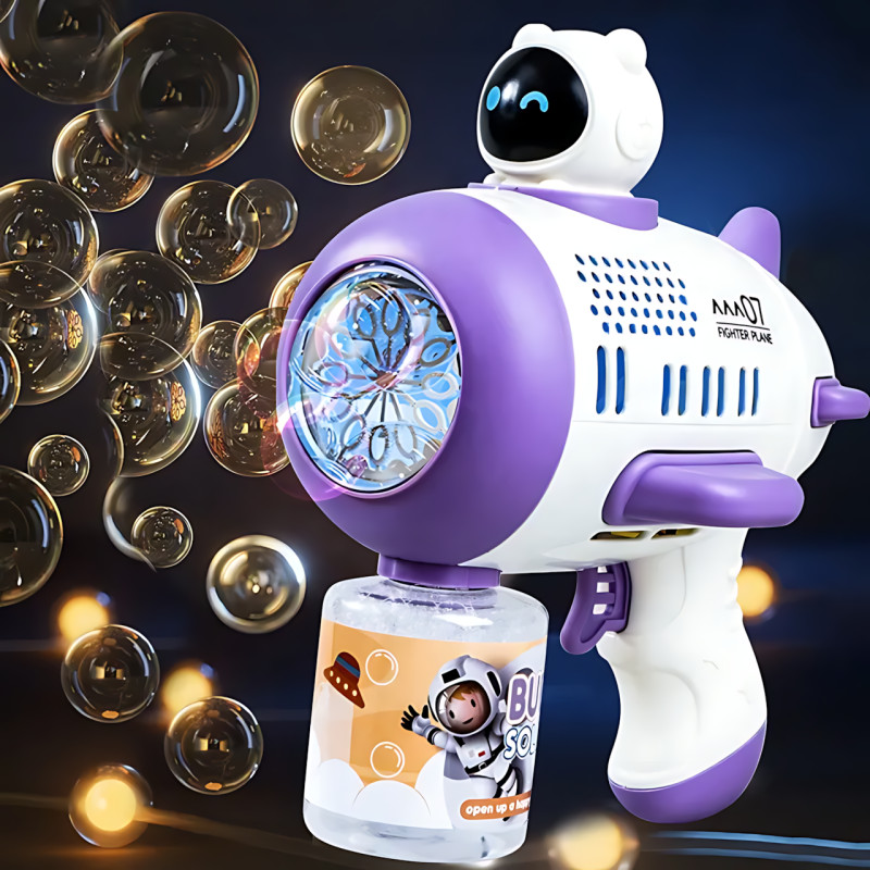 Дитячий автоматичний пістолет-кулемет для мильних бульбашок Toy Bubble Gun AND 388-10 з підсвіткою і звуком Фіолетовий фото - 4